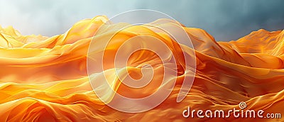 Abstract image of vibrant orange fabric waves against a soft blue background, creating a harmonious blend of color and texture Stock Photo