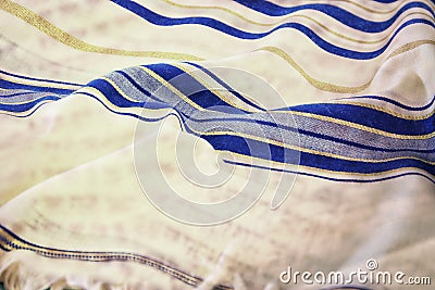 Abstract image of white Prayer Shawl - Tallit, jewish religious symbol. Double exposure concept Stock Photo