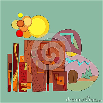 Colorful city with sun Vector Illustration