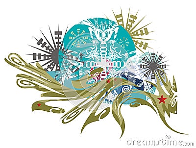 Abstract imaginary animal against blue cutting background Vector Illustration