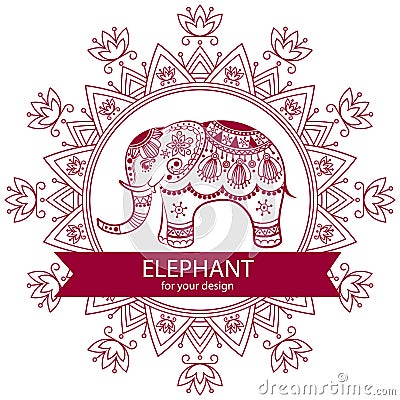 Abstract Indian elephant with mandala. Vector Illustration