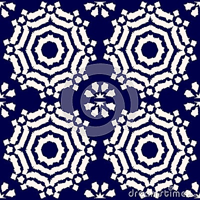 Abstract indigo shibori seamless vector pattern with ikat print of mosaic Stock Photo
