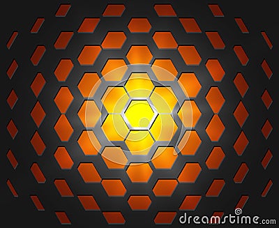 Abstract industrial realistic embossing volume hexagonal texture, depressed 3d hexagon black background, geometric grid. Hot Vector Illustration
