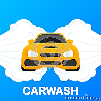 Abstract infographic with carwash flat illustration. High pressure washer. Vector banner Vector Illustration