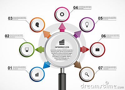 Abstract infographic with a magnifying glass. Vector Illustration