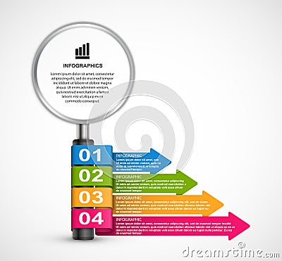 Abstract infographics design template with magnifier. Infographics for business presentations or information banner. Vector Illustration