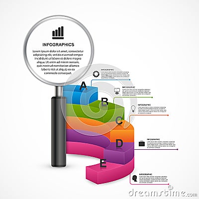 Abstract infographics design template with magnifier. Vector Illustration