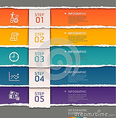 Abstract infographics template torn paper style. Vector Illustration