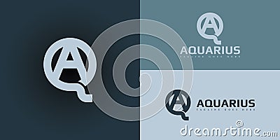 Abstract initial circle letter AQ or QA logo in white-blue color isolated on multiple background colors. Vector Illustration