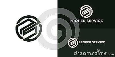 Abstract initial circle letters PS or SP logo in green color isolated on multiple background colors Vector Illustration