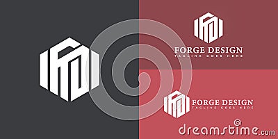 Abstract initial hexagon letter FD or DF logo in white color isolated on multiple background colors Vector Illustration