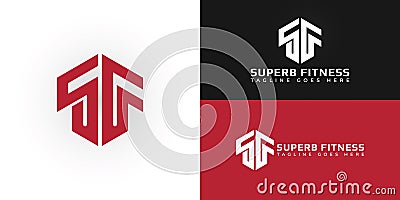 Abstract initial hexagon letter SF or FS logo in red color isolated on multiple background colors Vector Illustration