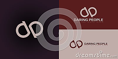 Abstract initial letter DP or PD logo in soft gold color isolated on multiple brown background colors Vector Illustration