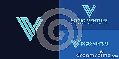 Abstract initial triangle letters SV or VS logo in blue cyan color isolated on multiple background colors Vector Illustration