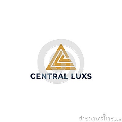 The abstract initials of the CL or LC logo are unique triangles in gold color Vector Illustration