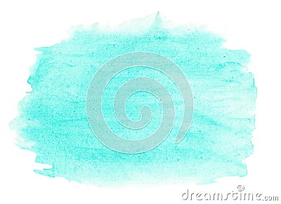 Abstract ink texture brush background turquoise green aquarel watercolor splash hand paint on white background Stock Photo