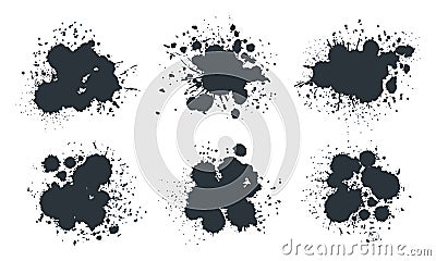 Abstract ink splash. Black paint drops and spots, messy ink splatters. Ink grunge drops silhouettes flat vector illustration set Vector Illustration