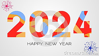 Abstract inscription 2024 on a white background with salute elements. Happy New Year 2024 Vector Illustration