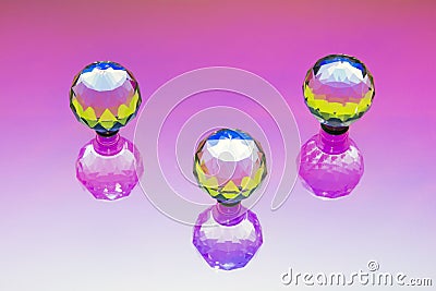 An abstract installation with three crystal spheres Stock Photo