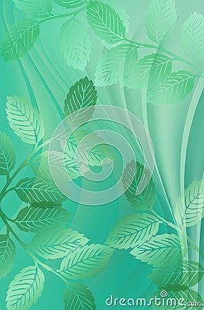 Blue-green wavy background with transparent leaves. Stock Photo