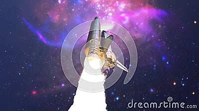 abstract intergalactic spaceship shuttle fly to the stars in outer space. elements of this image furnished by nasa Stock Photo