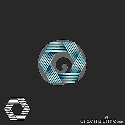 Abstract intersection blue gradient lines logo, endless loop geometric shape, infinite aperture emblem Vector Illustration