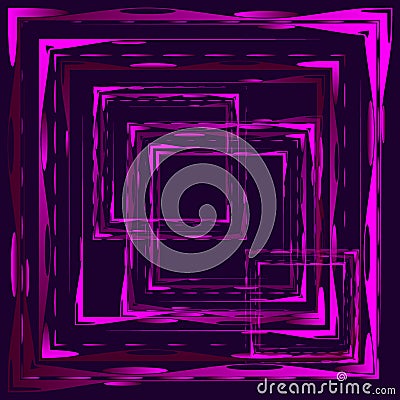 Abstract intersections of bright purple luminous rectangular curly objects Stock Photo