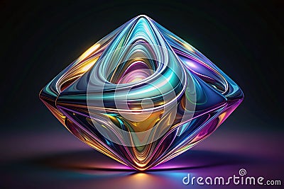Abstract iridescent shape, dark background design, 3d render Cartoon Illustration