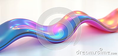 Abstract iridescent shape flows smoothly. Fluid curves, dynamic shapes blend vibrant colors. Minimalist design glowing energy, Stock Photo