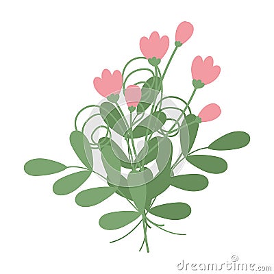 Abstract isolated bouquet of spring twigs with small leaves, flowering branches and frizzy plants Vector Illustration