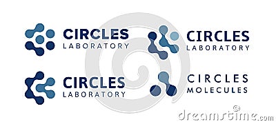 Abstract isolated logo from blue connect dots, hexagon logos template, molecular equipment sign, nano technology Vector Illustration