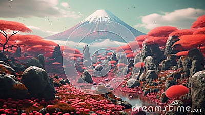 Abstract japaneese lansdcape with mountines. Generative AI Stock Photo