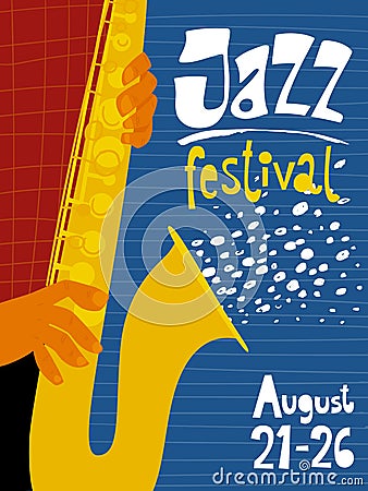 Vector jJazz concert invitation or advertisement with sax musician. Vector Illustration