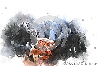 Colorful Join hands business concept and handshake concept on watercolor painting background. Stock Photo