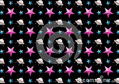 Abstract kid science pattern science pattern with spacecraft design vector black background Vector Illustration