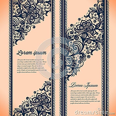 Abstract Lace Ribbon Vertical banners. Vector Illustration