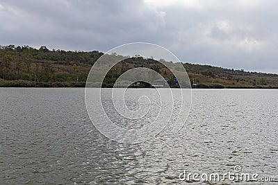 Abstract lake background with green fresh water for swimming and fishing Stock Photo