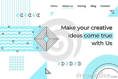 Abstract landing page. Minimal geometry memphis background, trendy business website app. Development programming landing Vector Illustration