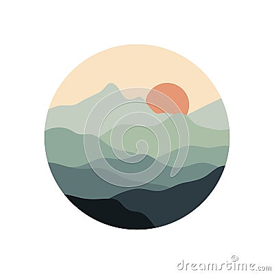 Abstract landscape art. Boho mountain icon, contemporary travel template for social media story cover, blog. Vector illustration Vector Illustration