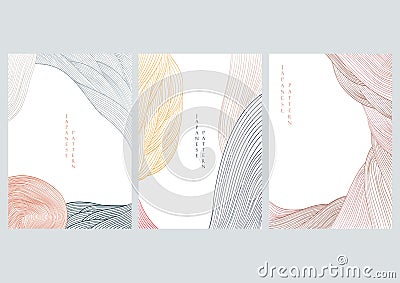 Abstract landscape background with line pattern vector. Japanese wave template in vintage style. Nature art poster design Vector Illustration