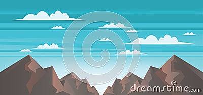 Abstract landscape with brown mountains, white clouds and blue skies Vector Illustration
