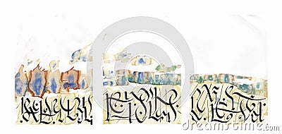 Abstract landscape calligraphy arabesque illustration on watercolor background Stock Photo