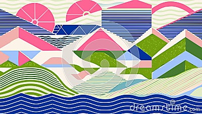 Abstract Landscape with Geometric Shapes and Vibrant Colors Stock Photo