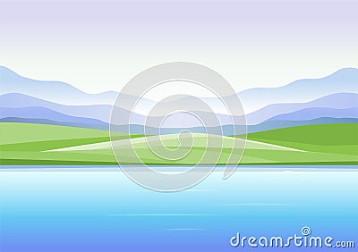 Abstract landscape with mountains and lake - modern vector illustration Vector Illustration