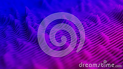 Abstract landscape with wavy slices. Audio paper cut equalizer. Layered data graph in blue and violet colors. 3d render Cartoon Illustration