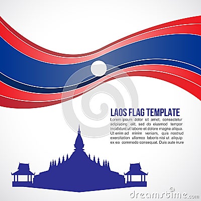 Abstract Laos flag wave and Pha That Luang, Vientiane Vector Illustration