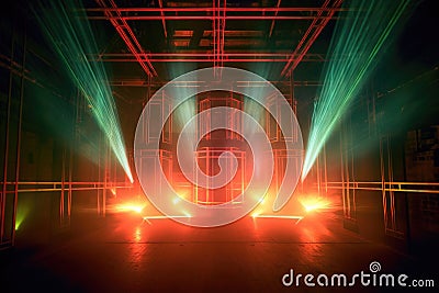 abstract laser patterns on a smoke-filled stage Stock Photo