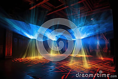 abstract laser patterns on a smoke-filled stage Stock Photo