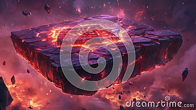 Abstract Lava Block Floating in Fiery Space with Volcanic Texture and Magma Stock Photo