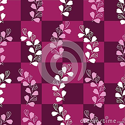 Abstract Lavender-Love in Parise Seamless Repeat Pattern on Maroon Background. Light Pink and White Colors. Vector Illustration